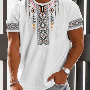 Ethnic Style Pattern Mens Creative Digital Print Short Sleeve Crew Neck T-shirt Summer Outdoor Holiday Mens Tshirt Male Top Tee