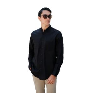 Kemeja pria lengan Panjang kerja motif polos slimfit exlusive warna hitam putih bersih