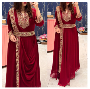 [Ready SG Stock- Size M ] Premium Wedding Party Festival Wear Designer Pre-Draped saree Dress [Indian Sari Dress]