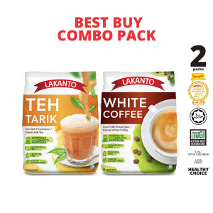 Lakanto 3IN1 INSTANT WHITE COFFEE & TEH TARIK Value Buy Twin Pack Less Sweet Halal