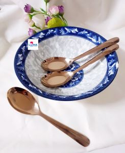 ช้อนกลางสีโรสด์ ปากใหญ่ด้ามยาว ช้อนซุป