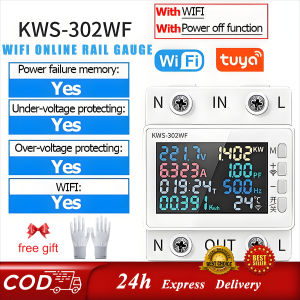 ApeaxFortis--【Free gift】KWS-302 8in1 Unlimit Distance WiFi APP Control Power Meter Digital Screen AC Energy Meter 170-270V/63A Voltage Current Meter