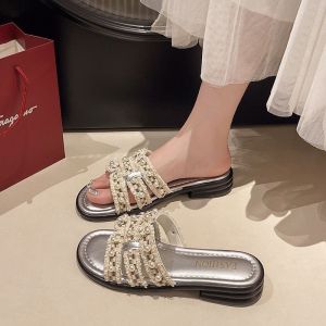 Free Shipping WomenS Chunky-Heeled Pearl Sandals Summer Outdoor Wear 2026 New Style Chic And Fashionable Soft-Soled Beach Sandals