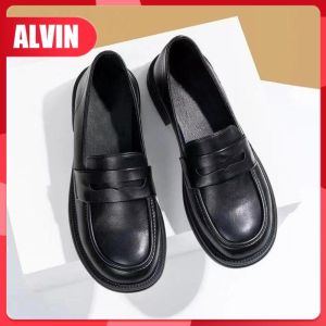 ALVIN Black Shoes Women Leather Loafers Shoes For Women British Soft Leather Flat Shoes Formal Shoes