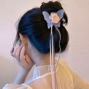 Kẹp tóc nhựa cánh tiên gắn hoa tua rua kẹp răng cá mập hoa hồ điệp