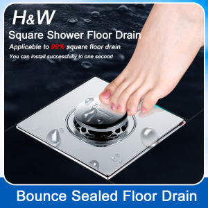 H&W Brass Foot-Controlled Square Floor Drain Bathroom Anti-Odor and Insect-Proof Floor Filter Pop-Up Quick Drainage Tool