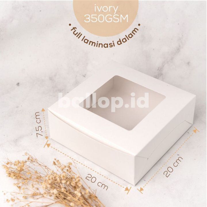 [10 PCS] IVORY 20 20 7,5 CM Laminasi Jendela Kotak Box Putih Dus Cake ...