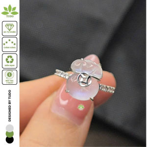 Q2464 Nhẫn bạc túi tiền Moonstone đai nhẫn gắn đá kim Moissanite chỉn chu đơn giản mà sang - Phong Thuỷ TUDO