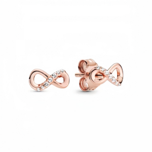 Pandora Sterling Silver/Rose Gold Sparkling Infinity Stud Earrings EH1003
