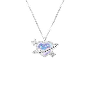 2-piece Set 925 Silver Romantic Love Balloon Necklace Shining Zircon Starry Sky Dream Bracelet Womens Birthday Anniversary Gift