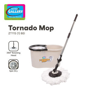 Home Gallery Tornado Mop SMALL Spin-Dry Bucket (Brown) with 1 Microfiber Mop Head Set | Original Spinner Mop | Floor Mop L40xW22xH23cm (ZT11S)