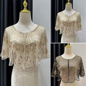 LUXERY Floral Embroidery Flapper Shawl With Dress 1920s Short Cape Vintage Sequin Cape Beaded Cape