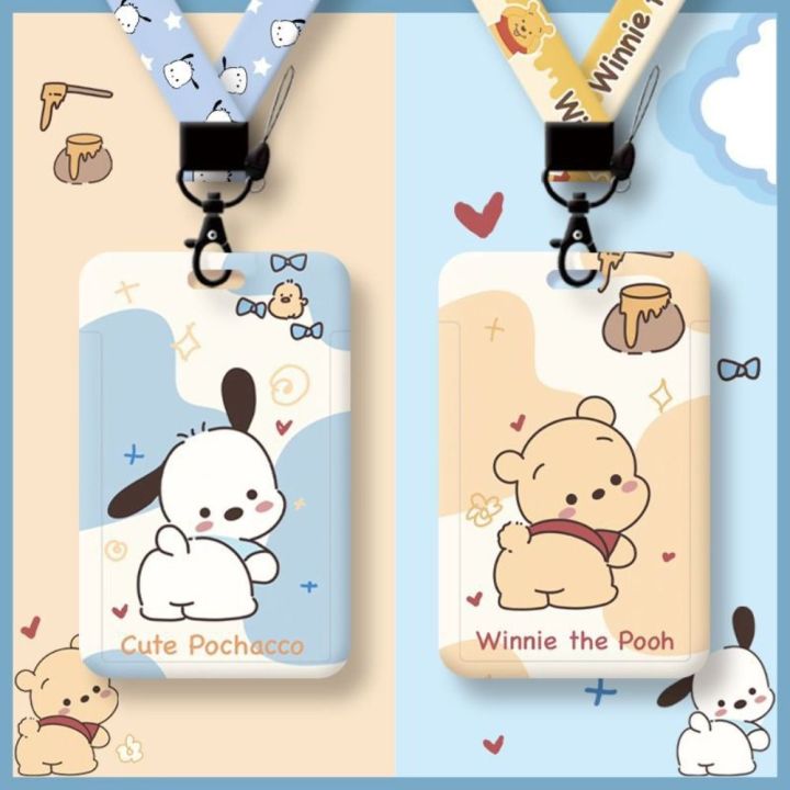 Card Pouch Student WPOT Kawaii Students Winnie the Pooh Card Holder With Lanyard Key ...