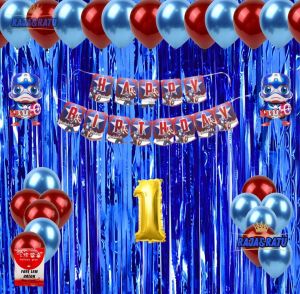 Set Paket Dekorasi Pesta Balon Ulang Tahun Banner Happy Birthday Captain America Balon Merah Biru