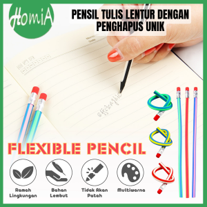 Pensil Lentur Fleksibel Dengan Penghapus Flexible Soft Pencil Pena Untuk Menulis Dapat Digulung Ditekuk Alat Tulis Sekolah Anak Pensil Tulis Inul Unik Lucu - HOMIA