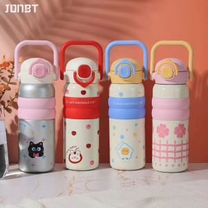 600ml Cartoon Vacuum Thermos Flask With Straw Portable Double Drink Adult Children Coffee Cups Thermal Water Bottle Drinkware2026
