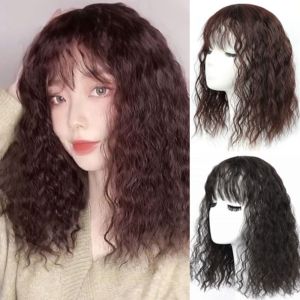 GUAIP Invisible Natual Fringe Increase Hair Volume High Temperature Fiber Hair Extensions For Hair Loss Cover White Hair Bangs Toupees Corn Curly Bangs Topper Fake Hair Piece Head Top Wig Block Lady Mommy Wigs