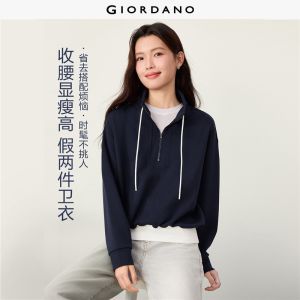 Giordano Women Fake two-piece half zip stand collar sweatshirt Free Shipping 05326808