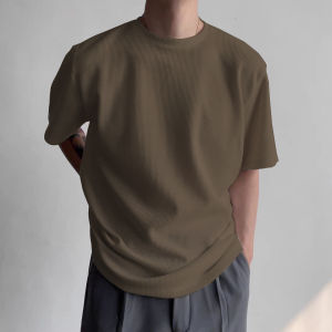 SIMPLE Waffle T-shirts Round Neck Shirt Waffle Knit Plain Tops For men