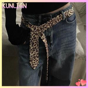 [KUNLIAN] Womens Retro Leopard Print Tie Fashion Tie And Belt Dual Purpose Decoration