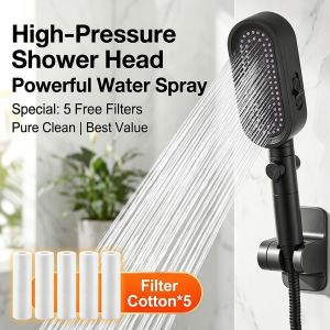 High Pressure Handheld Shower Head 4 Modes Nozzle With Filter Element One-Key Water Stop Switch Anti-Clog Telephone Sprayer G1/2 Universal