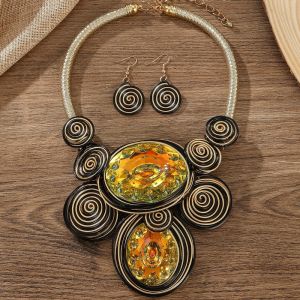 MAYIT Làm thủ công Bộ vòng cổ và khuyên tai kiểu dáng nổi bật Phụ kiện dệt Không đều Dây chuyền đeo cổ Thời trang Đá quý pha lê Trang sức dự tiệc dành cho phụ nữ