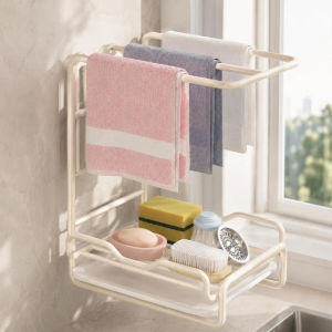 Home&Life.8 Wall Sink Dishcloth Rack Kitchen Sponge Holder Drain Drying Organizer Towel Hanger Tahan Karat Rumah Tangga