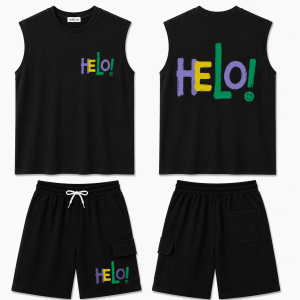 Set Bộ Quần Áo Sát Nách Cotton Lạnh 4 Chiều Phối Quần Túi Hộp Hình In HELLO 13 đến 50Kg - CON XINH