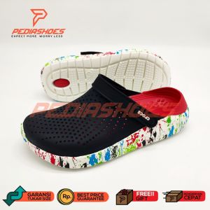 Crocss Literide Clog Motif - Black Red Men Sandal Pria