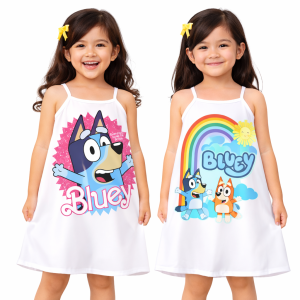 White Spaghetti Dress for Girls Random Designs | Kids Casual Dress | Newborn to 8 Years Old | Soft Cotton Stretch Fabric