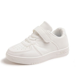 Childrens school leather soft-soled white shoes spring and autumn models boys casual versatile sneakers girls pure black running shoes