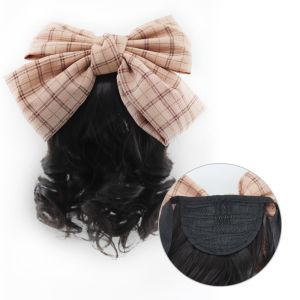 JON09 Synthetic Bows Knot Ponytail Hair Extensions Kids Headwear Drawstring Ponytail Wig Heat Resistant Soft Children Curly Ponytail Wig Birthday Gifts