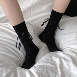ถุงน่องสูงต้นขา ลูกไม้เซ็กซี่ของผู้หญิงโลลิต้าโบว์ถุงน่องสูงถึงเข่า ถุงน่องสาวญี่ปุ่น ถุงน่องสูง