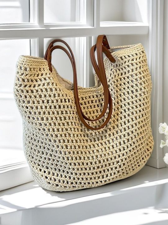 Perfect Thread Bag Hand-Woven Cotton Thread Bag - Large-Capacity Beach Tote, Casual ...