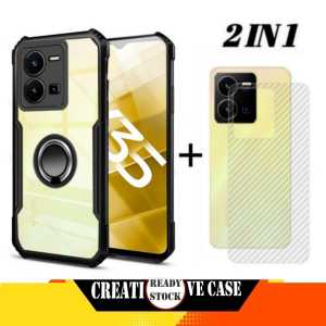 PAKET 2IN1 CASE VIVO Y36 4G / Y36 5G / Y35 SOFT CASE SHOCKPROOF TRANSPARAN FREE HOLDER RING CASING