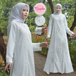 ELOK Husna Dress Putih Wanita Gamis Lebaran Haji dan Umroh Gamis Putih Brukat DCM#H21