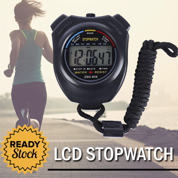 Stopwatch Profesional LCD dengan Strap Timer Chronograph Digital