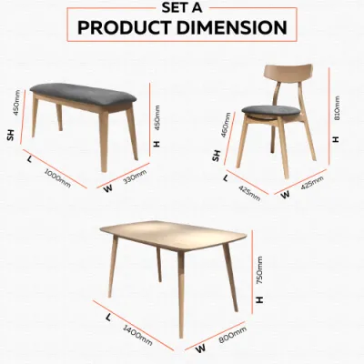 FORALL 1+3 Dining Set Dining Table with 2 dining chairs 1 Bench Meja Makan(Smart Habitat)