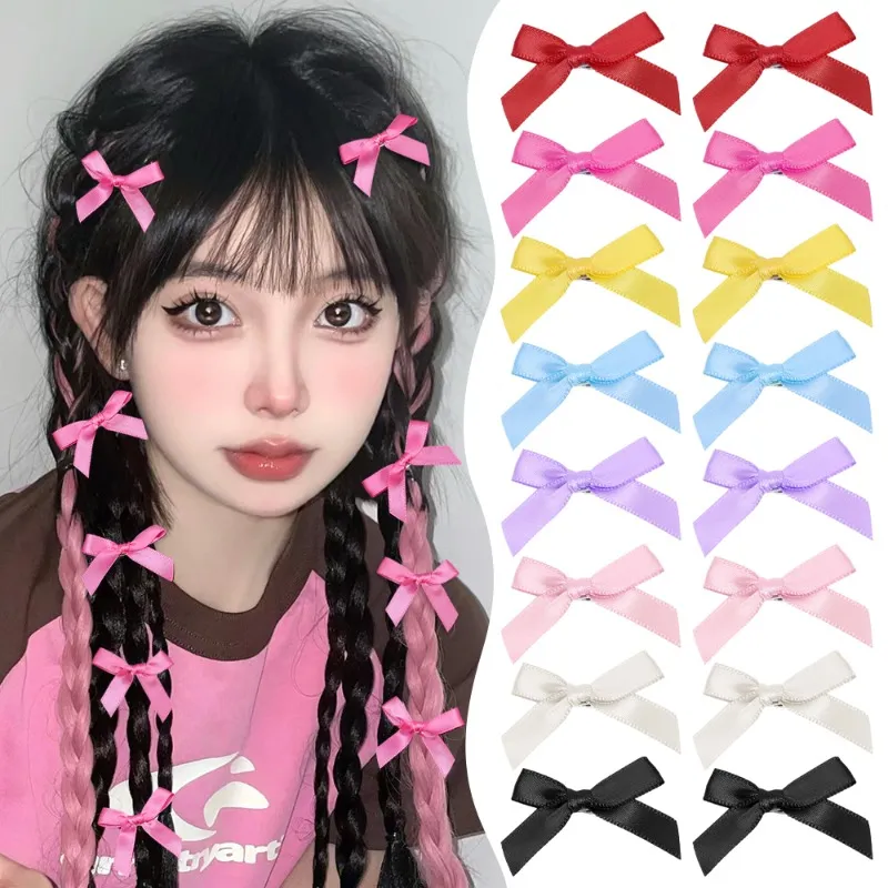 16pcs Small Bow Hair Clips Bow Ribbons for Girls Silk Ribbon