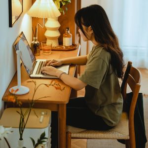 Desk Solid Wood Long Narrow Table Support Wall with Drawer Cherry Wood
