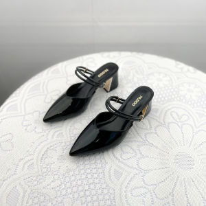 Giày Sục Cao Gót Nữ Mũi Nhọn 7 Phân Guốc Sandal Nữ Đế Vuông 7cm Da Bóng Thời Trang NUDDO - N046