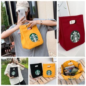 ELLIER Printed Starbucks Canvas Bag Coffee Bag Mummy Bag Bucket Bag Portable Tote Bag Canvas Handbag Shopping Bags