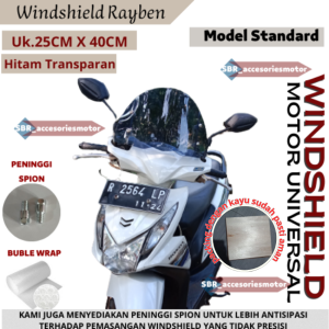 Windshield Ukuran 25cmx40cm Hitam Transparan Visor Honda Yamaha Suzuki Windsild Windsil Winshild Wingsil Visor Tameng Angin Vario 110 125 150 Beat Scoopy Genio Grand Supra x 125 Prima Nex Spin
