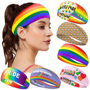 HEALMEYOU Soft Rainbow Elastic Headband Parade Sweat Absorbing Sports Hairband Fashion Headwear Rainbow Headband Pride Month