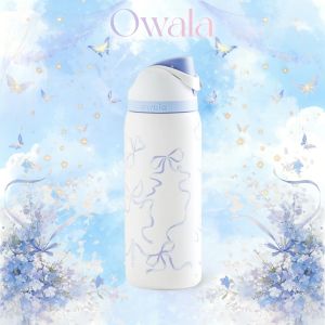 ready stock Original 【100% Authentic】Owala FreeSip Tied And Blue Bows Water Bottle 24oz/32oz Leak-Proof with Built-in StrawBPA-Free