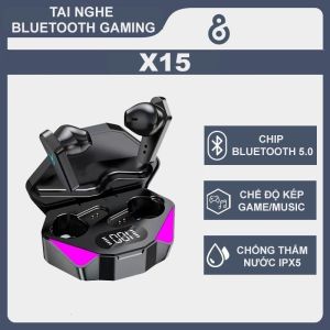 Tai Nghe Gaming X15 Bluetooth 5.1 Không Dây Giảm Tiếng Ồn Cảm Ứng Điều Khiển Vân Tay Âm Thanh Hifi 9D Bảo Hành 1 Tháng