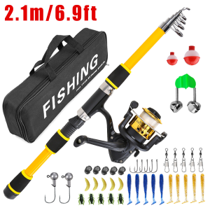 1.8M/2.1M Sea Fishing Rod Set Telescopic Fishing Pole with Spinning Reel Bag Minnow Lure for Sea River Lake Fishing