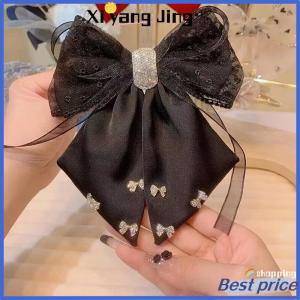 XYJ Flash Sale Home New Kẹp Tóc Satin Vải Trang Trí Bow Rhinestone Màu Đen Kích Thước Lớn Kẹp Tóc Phụ Kiện Cho Phụ Nữ Cô Gái