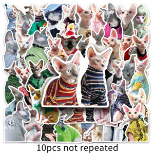 50pcs INS Style Hairless Cat Waterproof Stickers Cute Cat Animal Sphynx Decal Decorative Laptop Luggage Cartoon Stickers