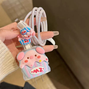 5 in 1 Kabel Pengisi Daya Spiral Kue Babi + Set Ikat Kepala Set Kabel Data Kompatibel dengan Casing Apple 18/20W/35W